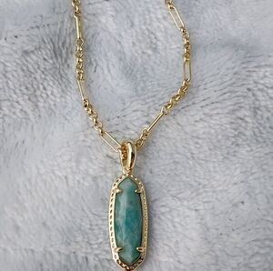 14k Gold & Amazonite Unique Link Stone Pendant Necklace 16"+2 Kendra Scott NEW!